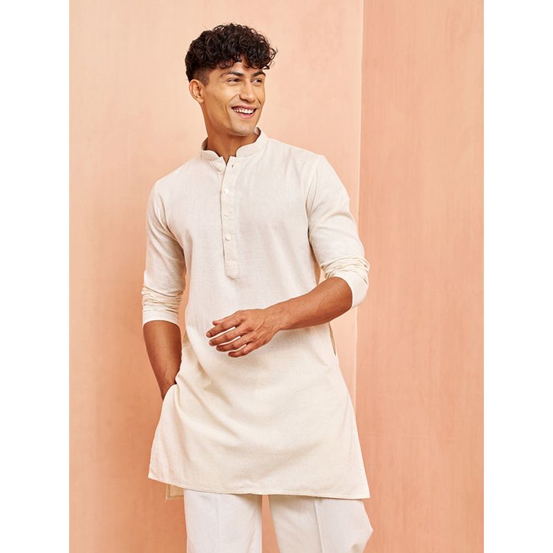 Vastramay Mens Cream Cotton Short Kurta (L)