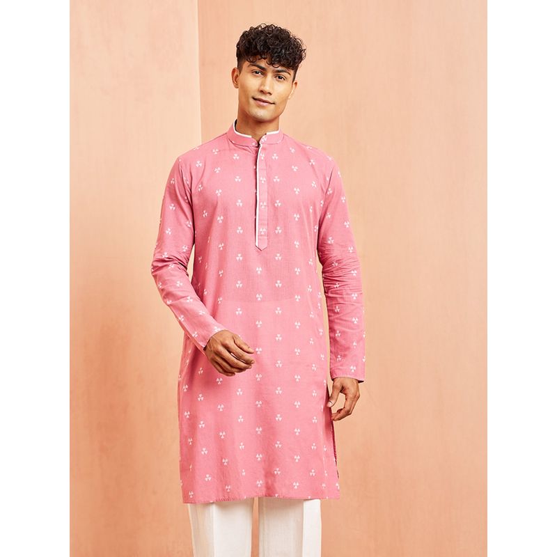 Vastramay Mens Pink Cotton Kurta (S)