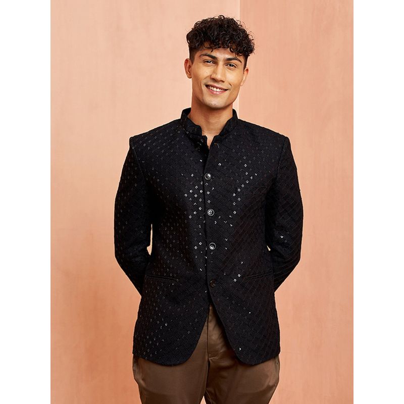 Vastramay Men's Black Schiffli Jodhpuri (M)