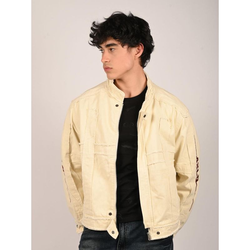 Odette Cream Cotton Twill Solid Jacket for Men (M)