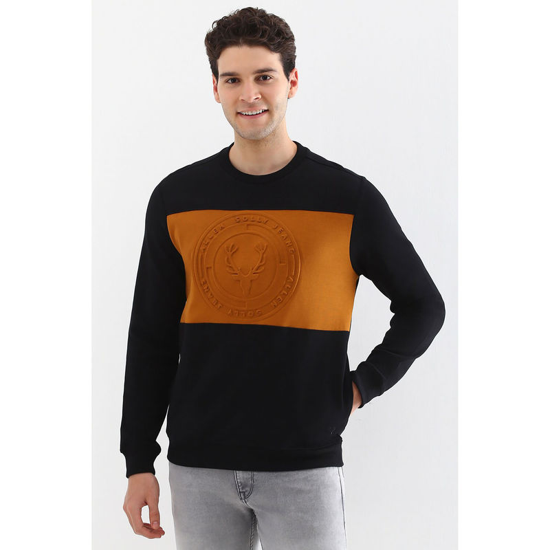 Allen Solly Men Black Colorblock Crew Neck Sweatshirt (XL)
