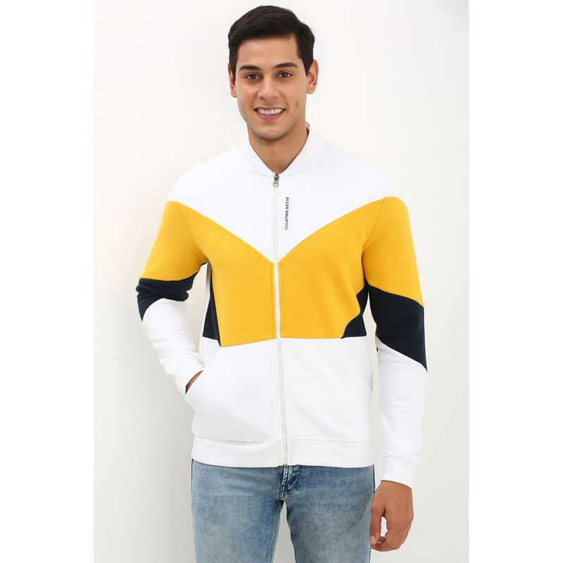 Allen Solly Men White Colorblock High Neck Sweatshirt (S)