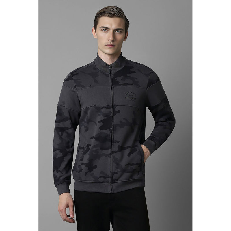 Louis Philippe Men Grey Camouflage High Neck Sweatshirt (M)