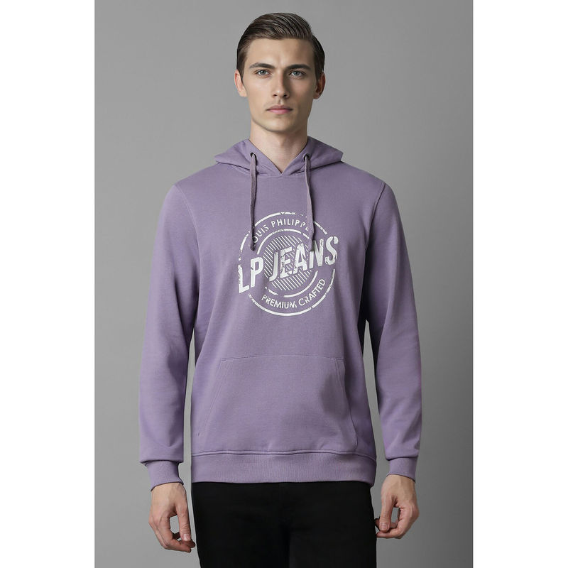 Louis Philippe Men Purple Printed Hooded Hoodie (S)