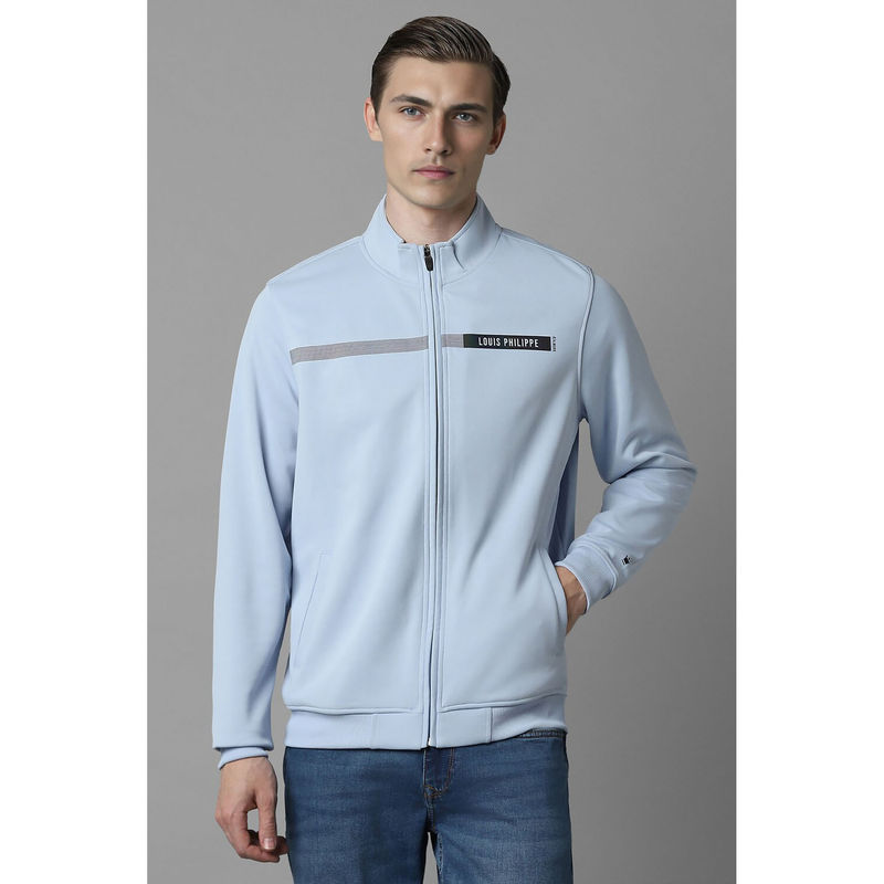 Louis Philippe Men Blue Solid High Neck Sweatshirt (L)