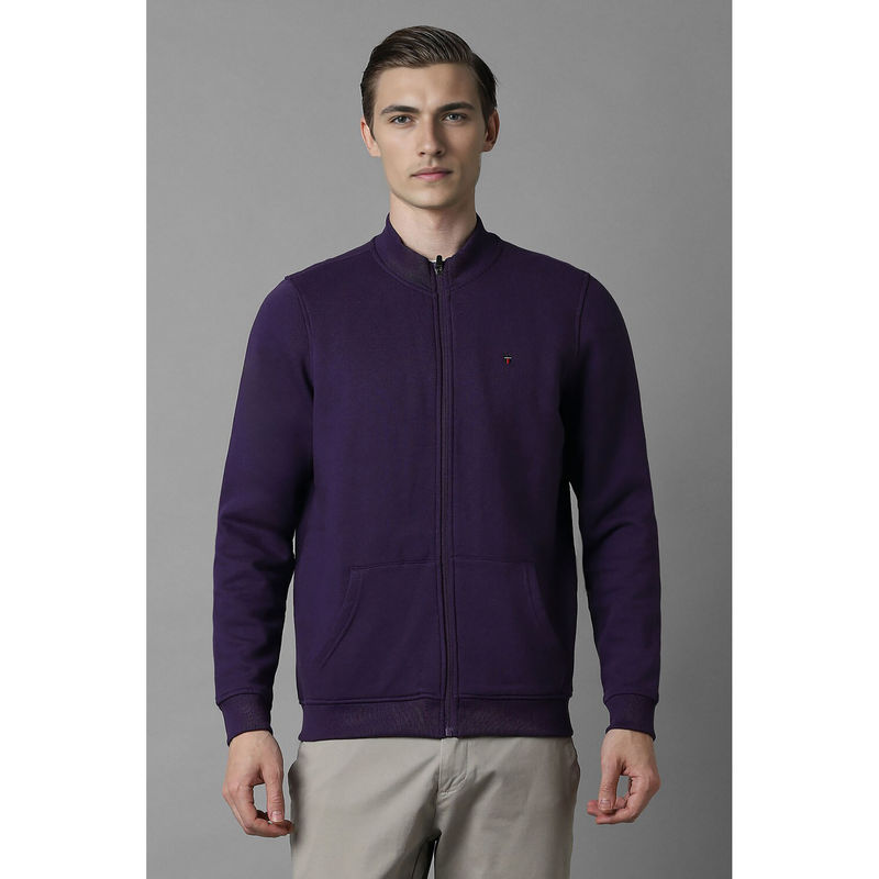 Louis Philippe Men Purple Solid High Neck Sweatshirt (XL)
