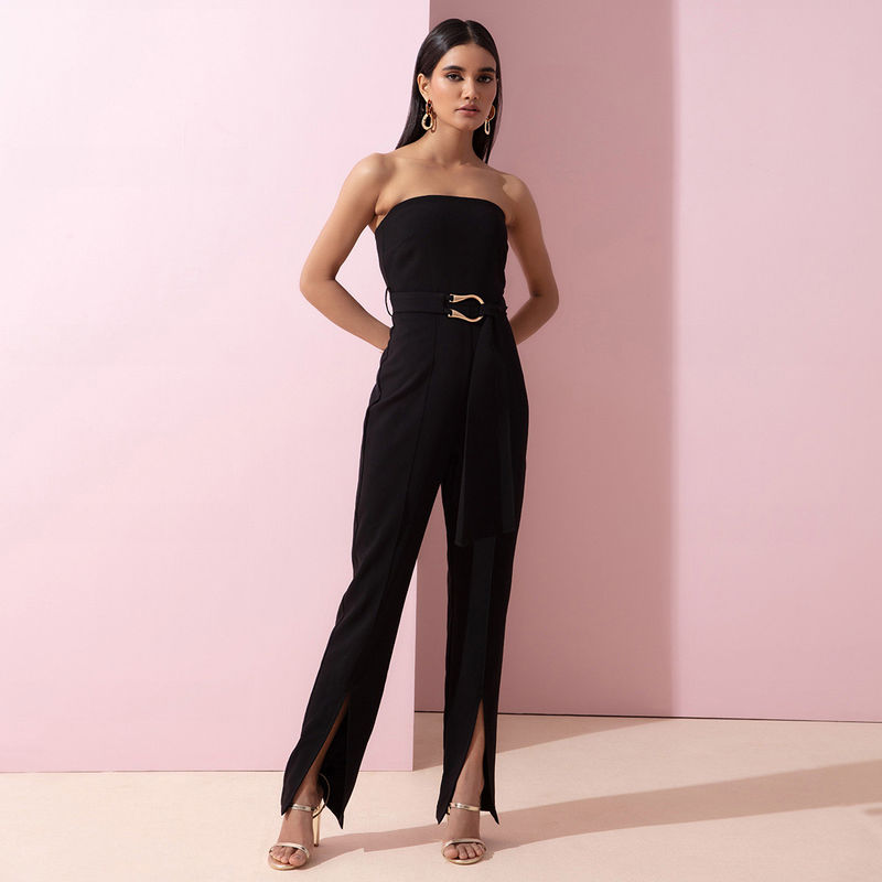 RSVP by Nykaa Fashion Black Full Of Charisma Jumpsuit With Belt (M)
