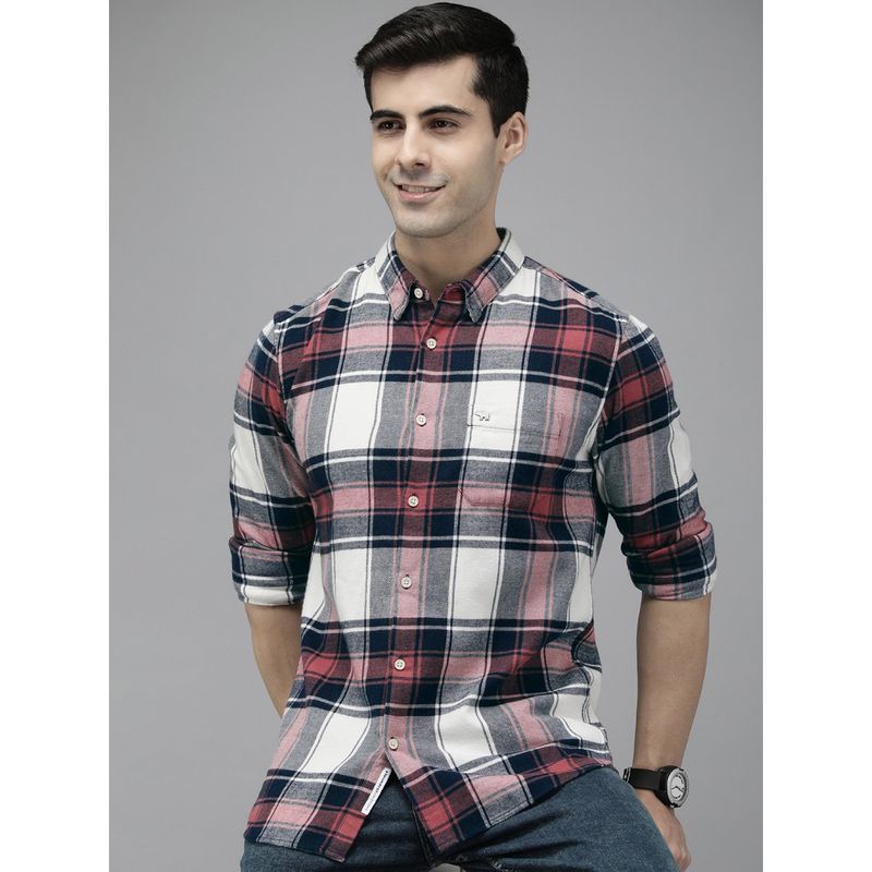 The Bear House Men Pink Checked Flannel Casual Shirt (M)