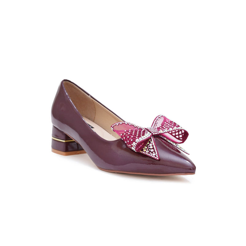 Sherrif Shoes Maroon Block Solid Pump Heels (EURO 33)