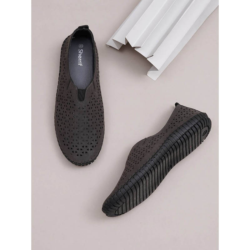 Sherrif Shoes Women Grey Perforated Slip-On Loafers (EURO 36)