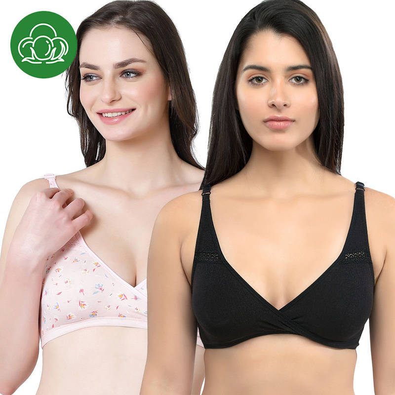 Inner Sense Organic Cotton Antimicrobial Sleeping-Feeding Bra (Pack of 2) (S)