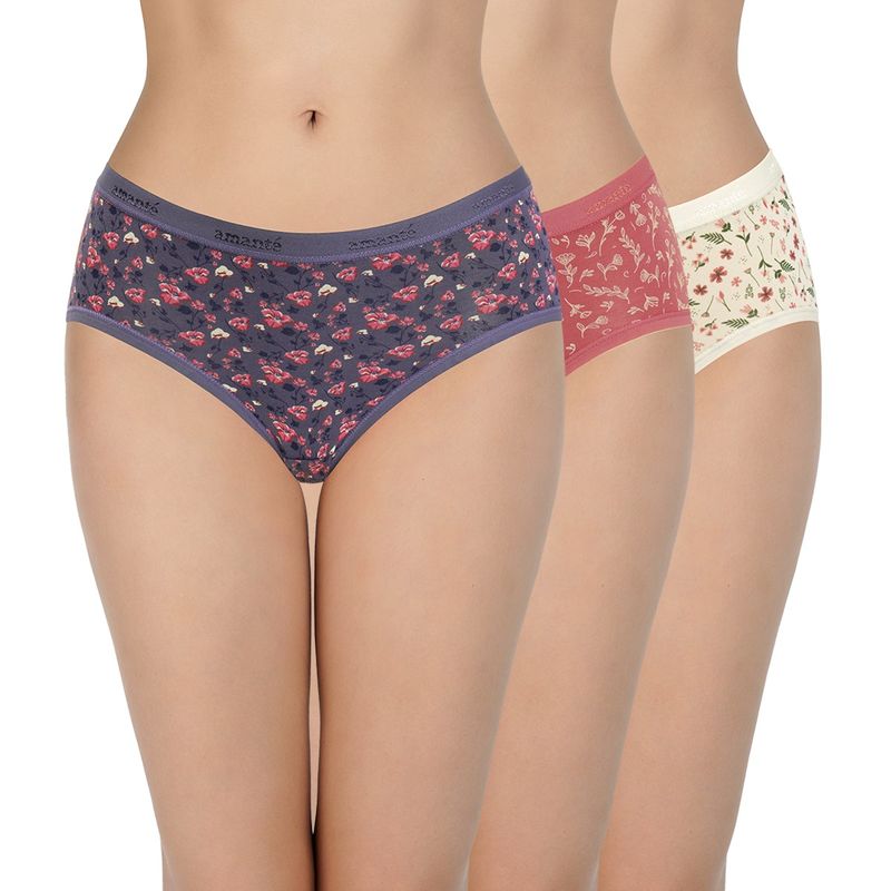 Amante Print Three-Fourth Coverage Low Rise Hipster Panty - Multi-Color (Set of 3) (S)