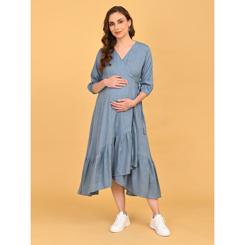 The Mom Store Grey Self Design Wrap Dress (S)