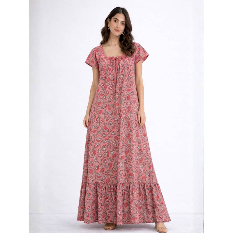 FEATHERS CLOSET Peach Floral Regular Dress (2XL/3XL)