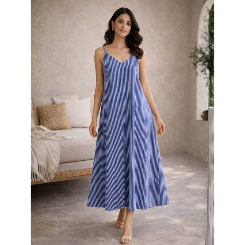 FEATHERS CLOSET Blue Stripes Regular Dress (L/XL)