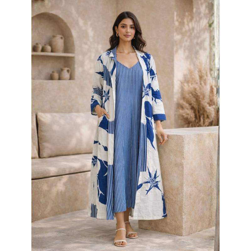 FEATHERS CLOSET Blue Floral Regular Dress and Robe (2XL/3XL)