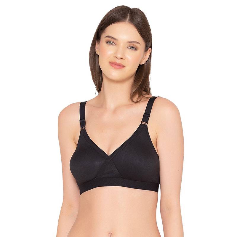 Groversons Paris Beauty Women's Cotton Non-Padded Wireless Super Lift Full Coverage Bra -Black (38D)