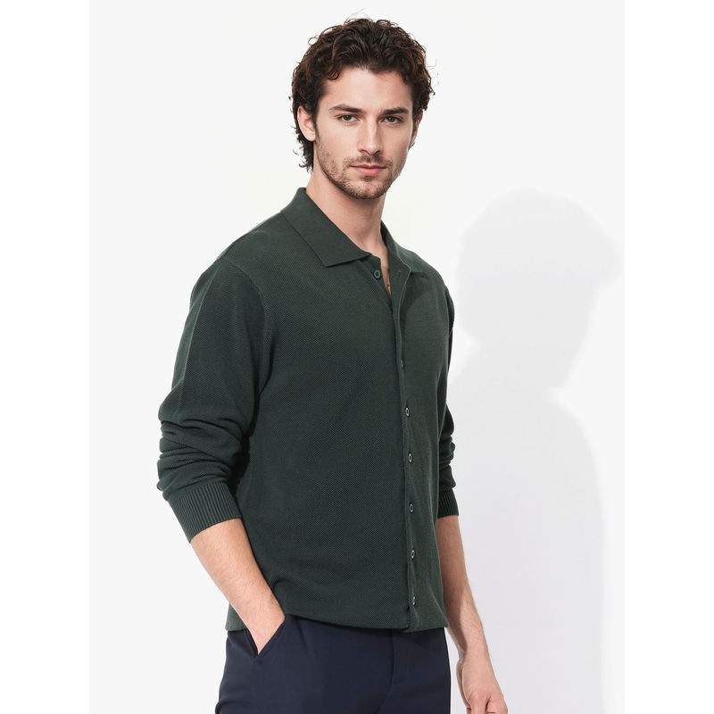 Rare Rabbit Men Green Solid Casual Shirt (M)