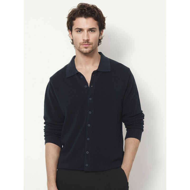 Rare Rabbit Men Navy Blue Solid Casual Shirt (3XL)