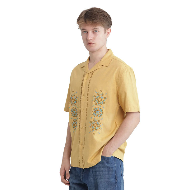 Rare Rabbit Men Yellow Embroidered Casual Shirt (M)