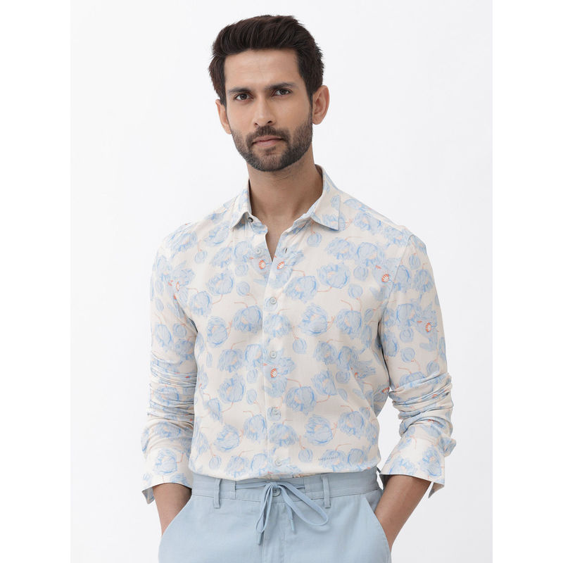 Rare Rabbit Men Blue Floral Casual Shirt (M)