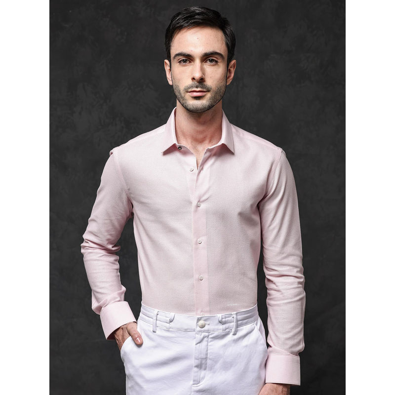 Rare Rabbit Men Pink Textured Casual Shirt (2XL)