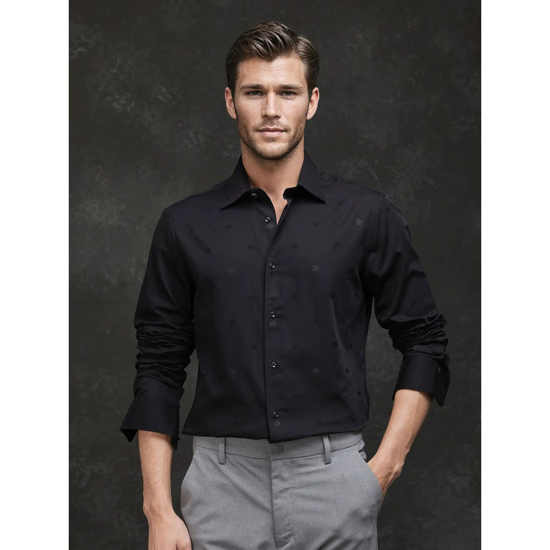 Rare Rabbit Men Black Solid Formal Shirt (S)