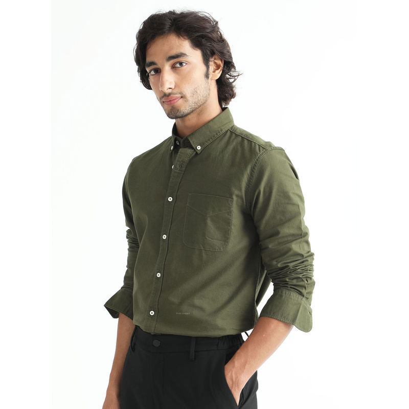 Rare Rabbit Men Olive Solid Casual Shirt (M)