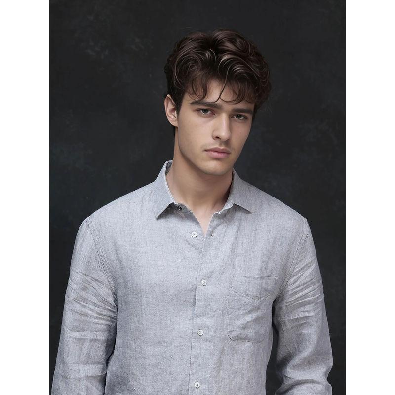 Rare Rabbit Men Grey Solid Formal Shirt (S)