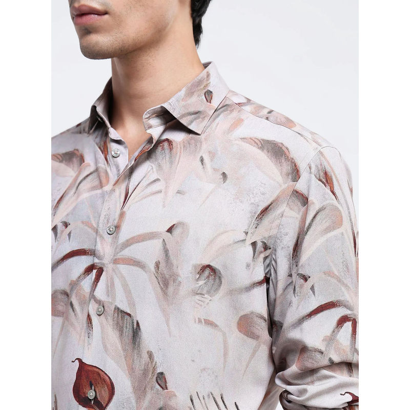 Rare Rabbit Men Grey Printed Casual Shirt (L)