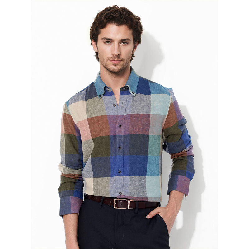 Rare Rabbit Men Multi-Color Checks Casual Shirt (XL)