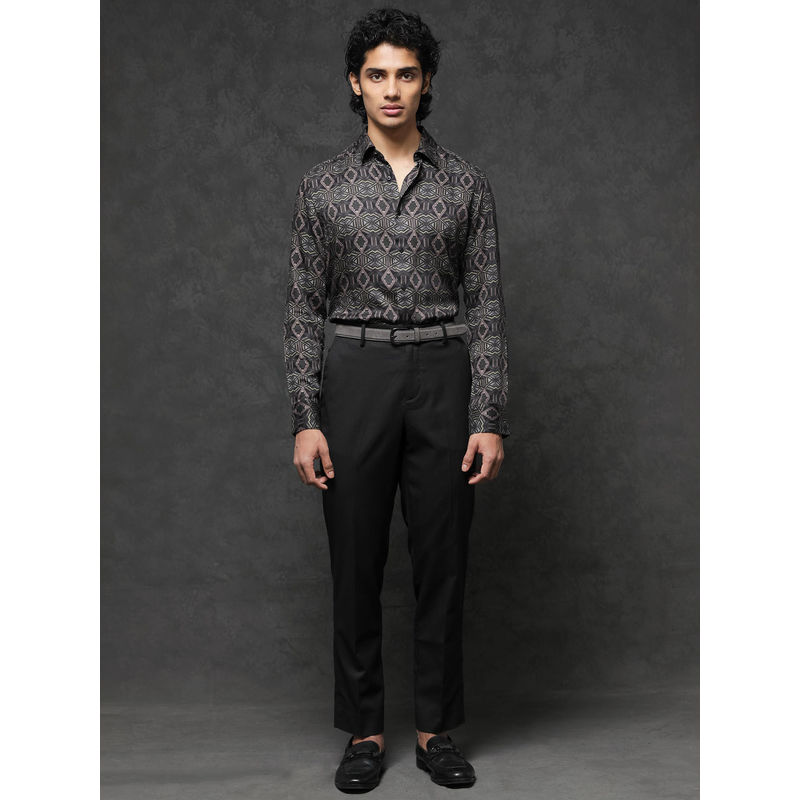 Rare Rabbit Men Black Printed Party Shirt (S)