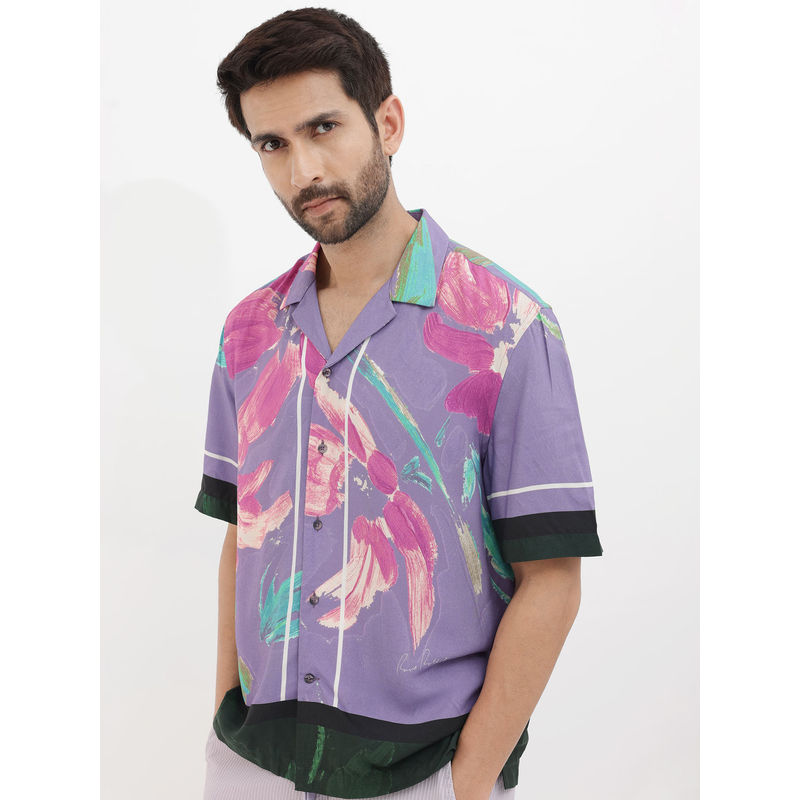 Rare Rabbit Men Purple Floral Casual Shirt (L)