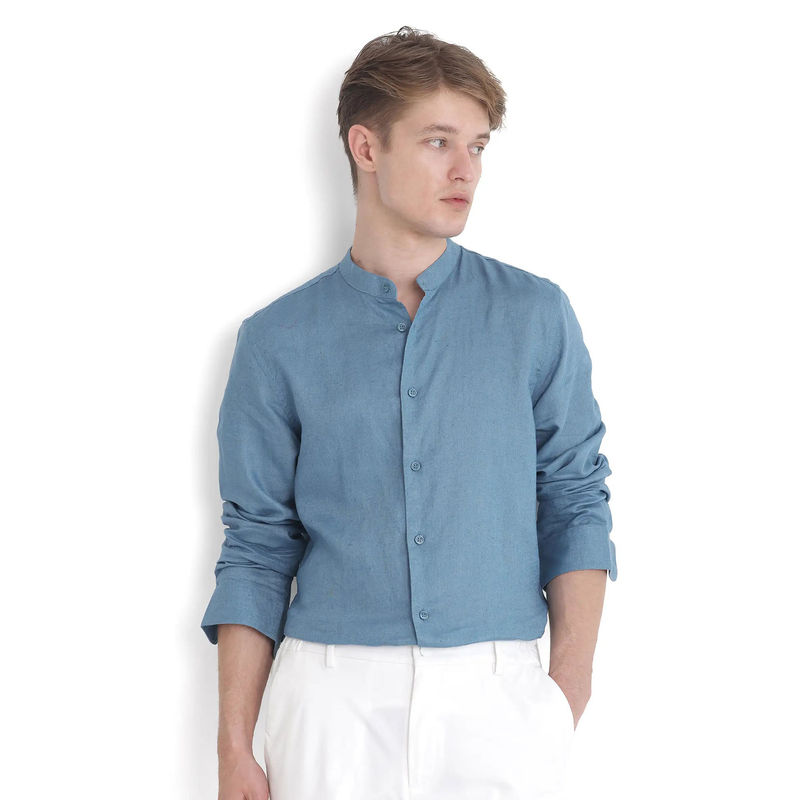 Rare Rabbit Men Blue Solid Casual Shirt (S)