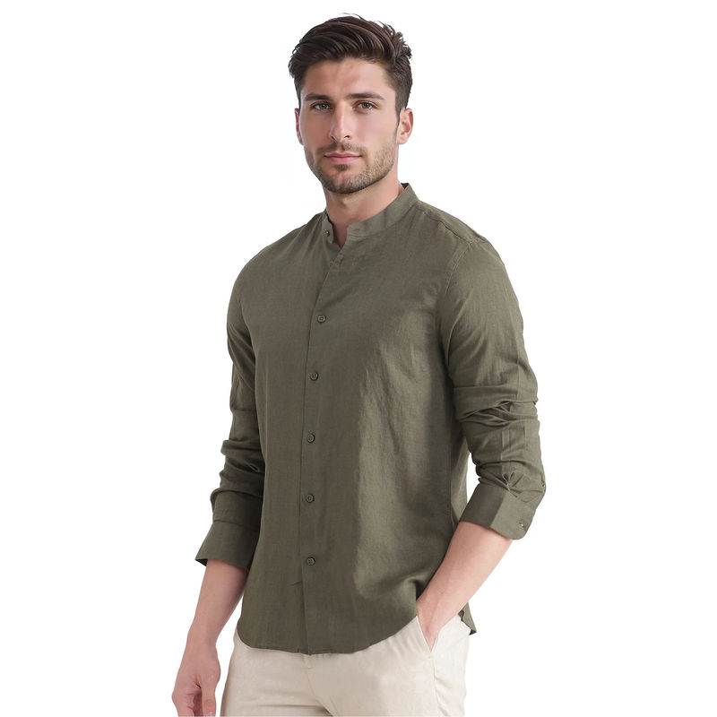 Rare Rabbit Men Olive Solid Casual Shirt (S)