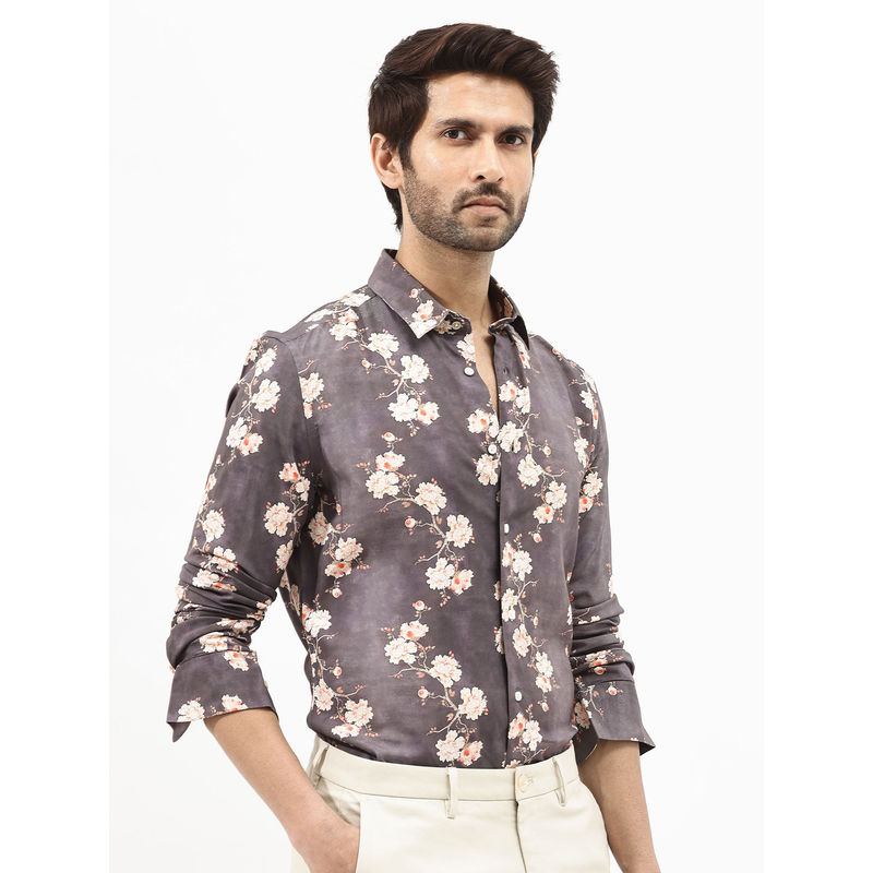 Rare Rabbit Men Grey Floral Casual Shirt (S)