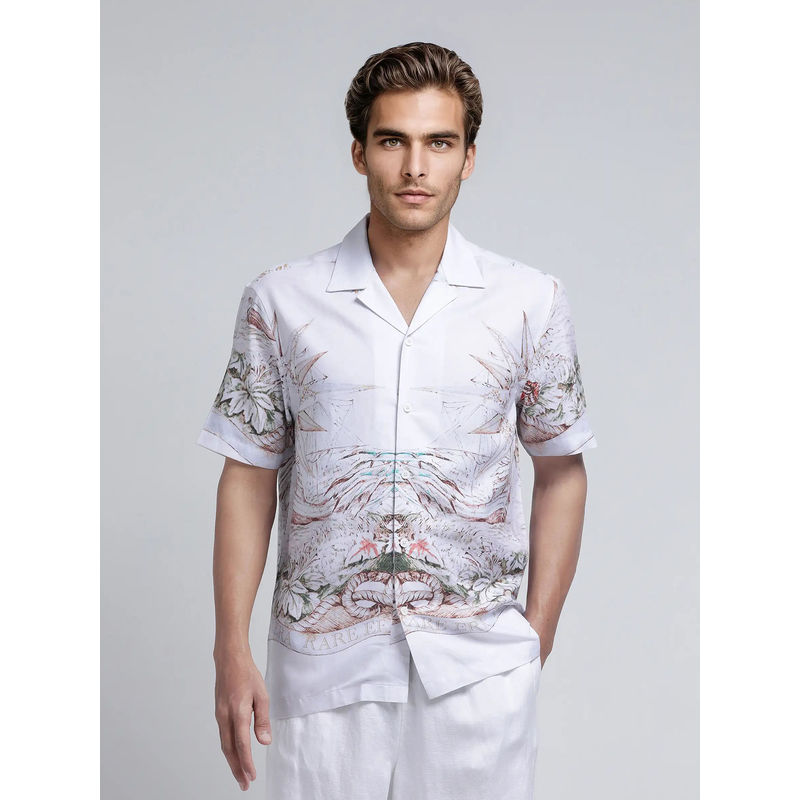 Rare Rabbit Men White Printed Casual Shirt (S)