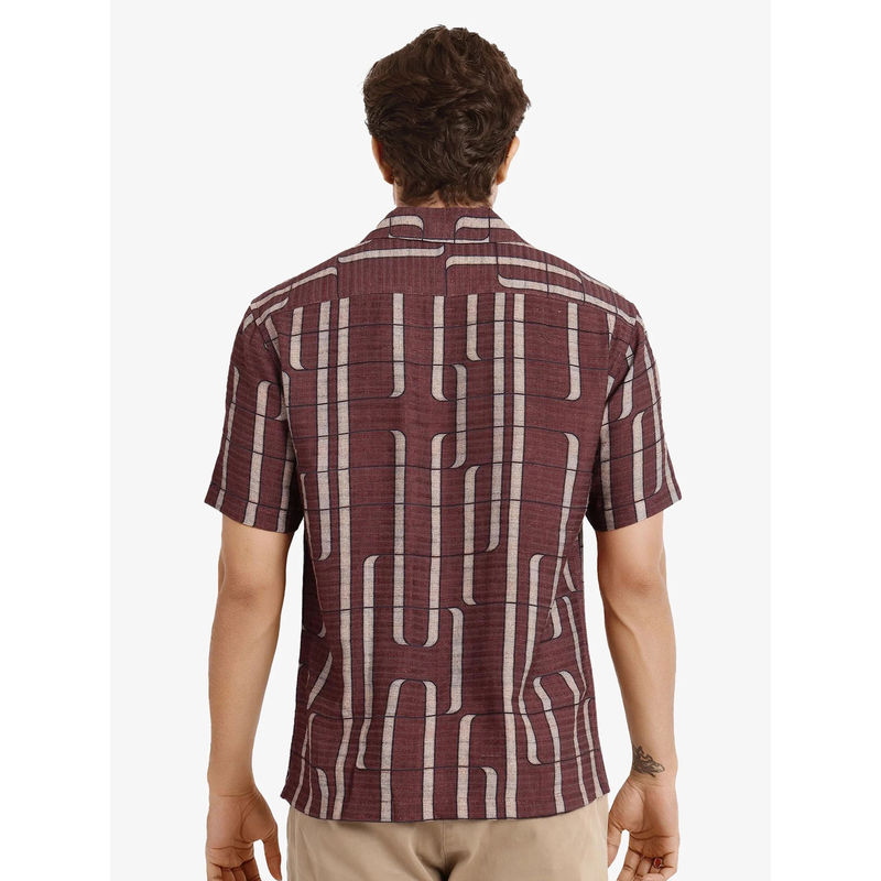 Rare Rabbit Men Maroon Printed Casual Shirt (S)