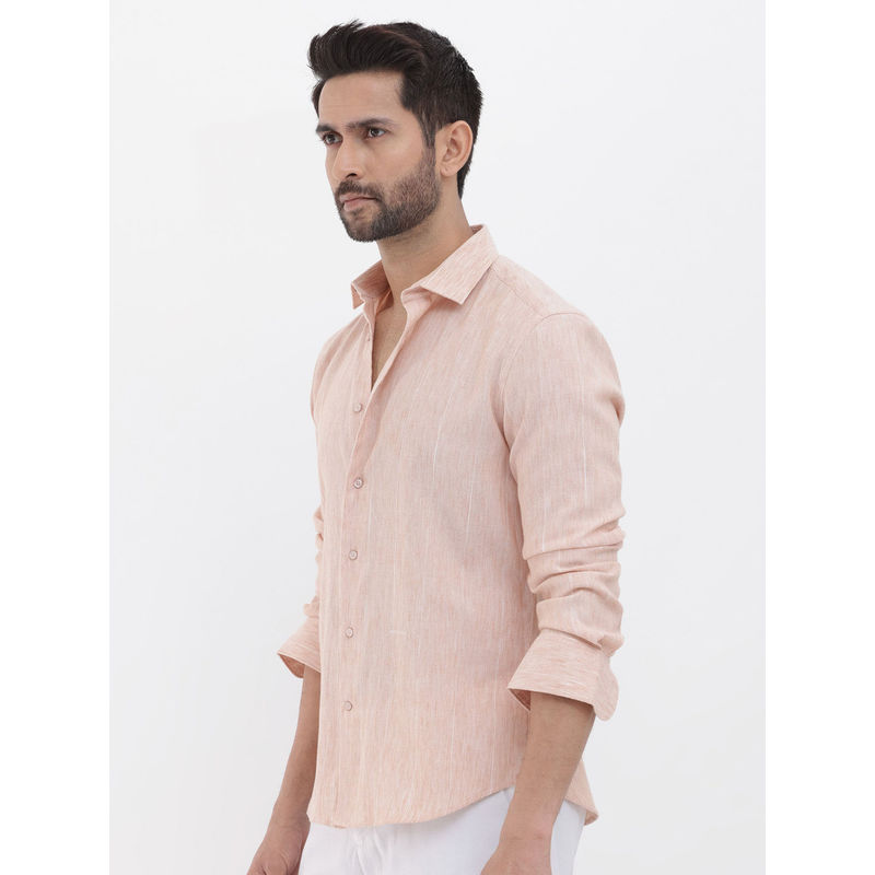 Rare Rabbit Men Peach Solid Casual Shirt (2XL)