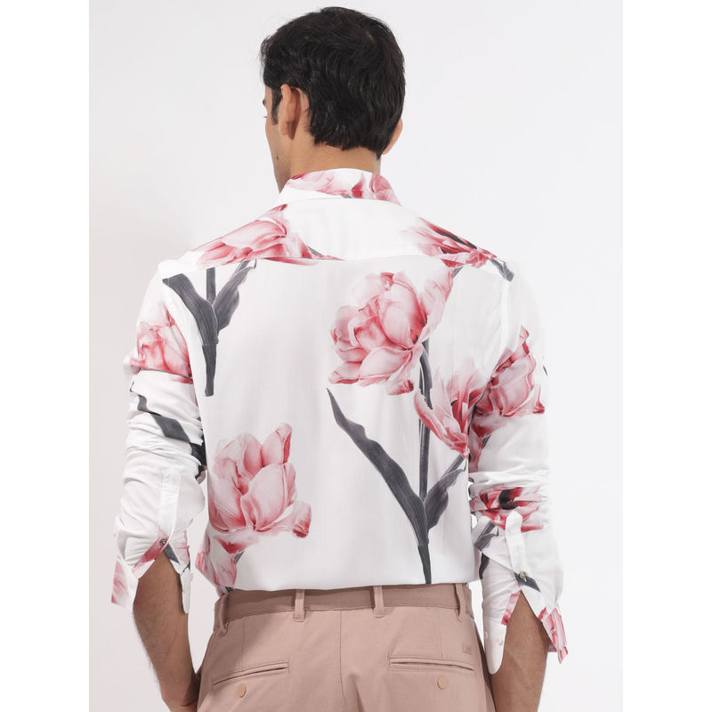 Rare Rabbit Men White Floral Casual Shirt (S)