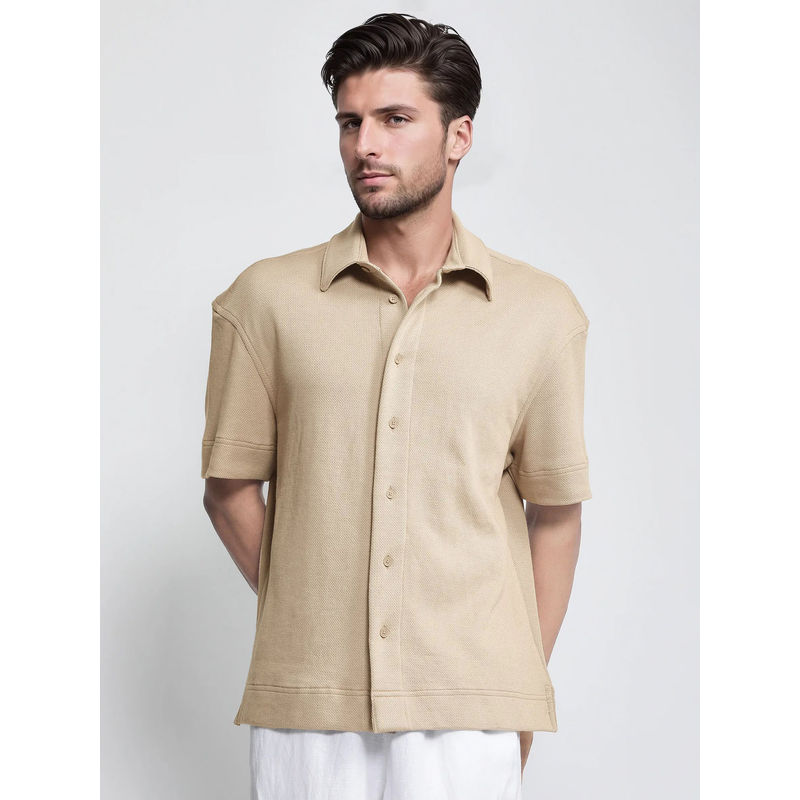 Rare Rabbit Men Beige Solid Casual Shirt (XS)