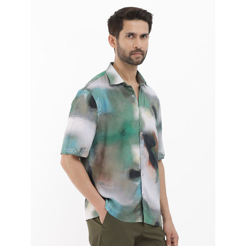 Rare Rabbit Men Green Abstract Casual Shirt (S)