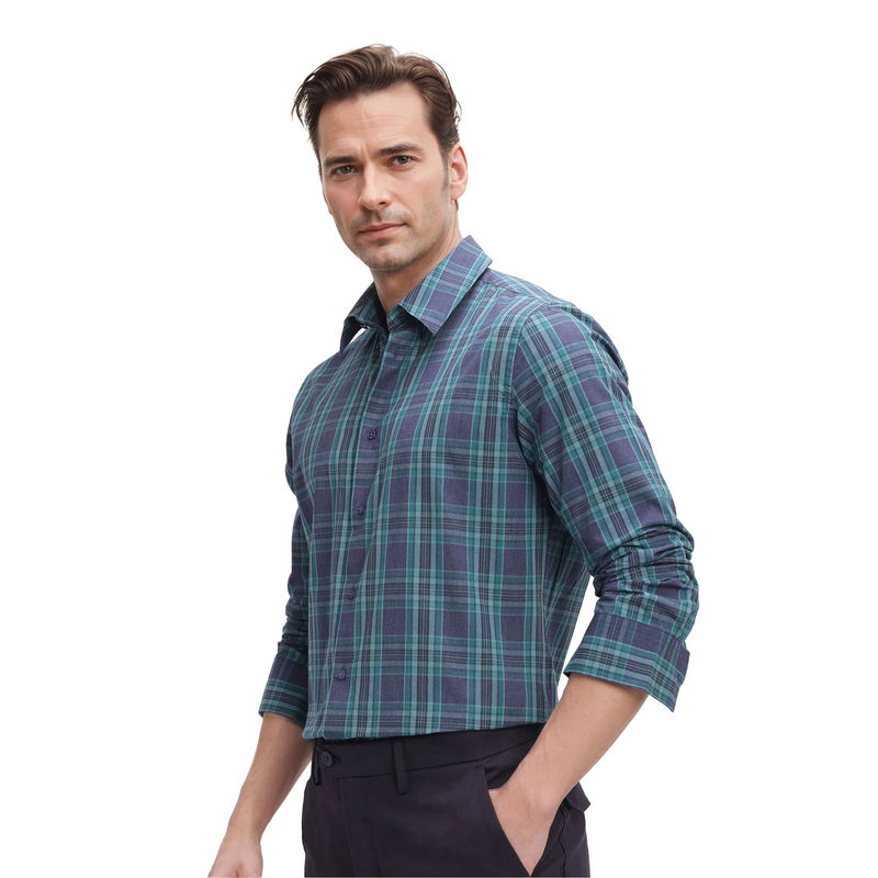 Rare Rabbit Men Turquoise Checks Casual Shirt (S)