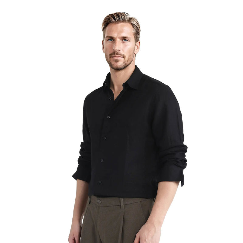 Rare Rabbit Men Black Solid Casual Shirt (S)