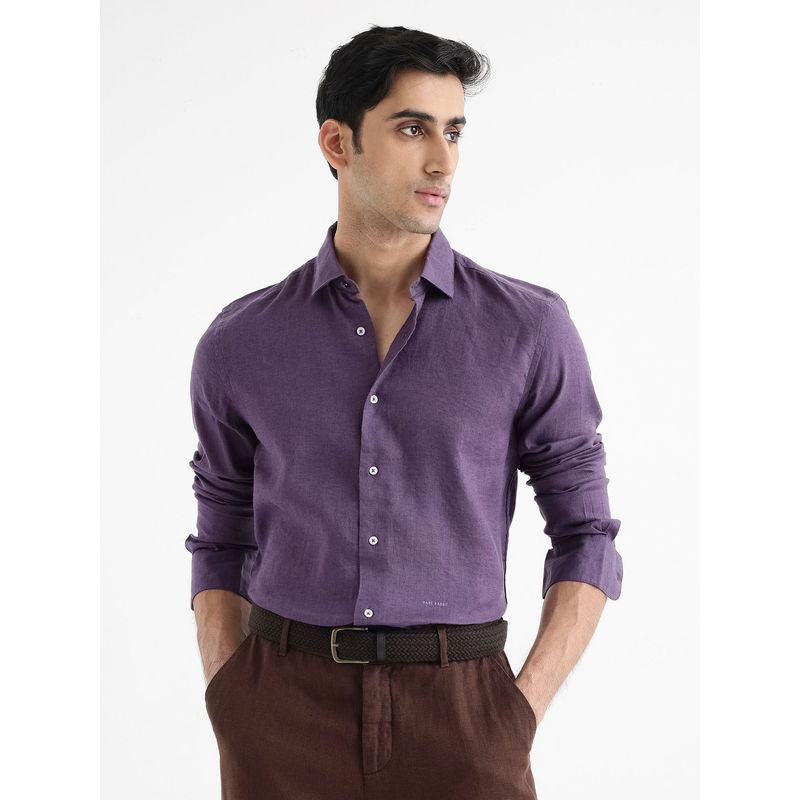 Rare Rabbit Men Purple Solid Casual Shirt (L)