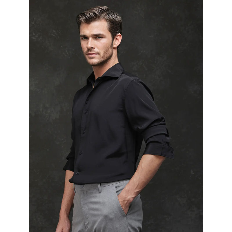 Rare Rabbit Men Black Solid Formal Shirt (S)