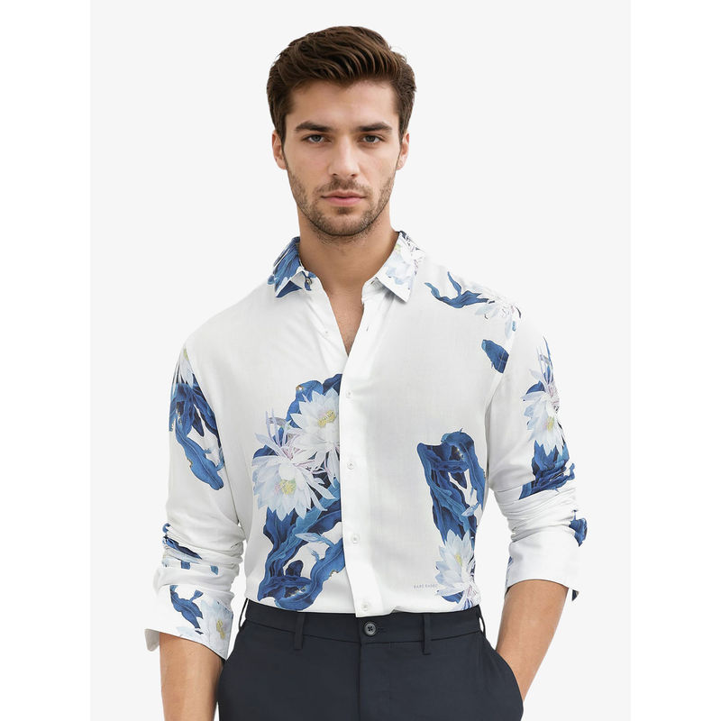 Rare Rabbit Men White Floral Casual Shirt (2XL)