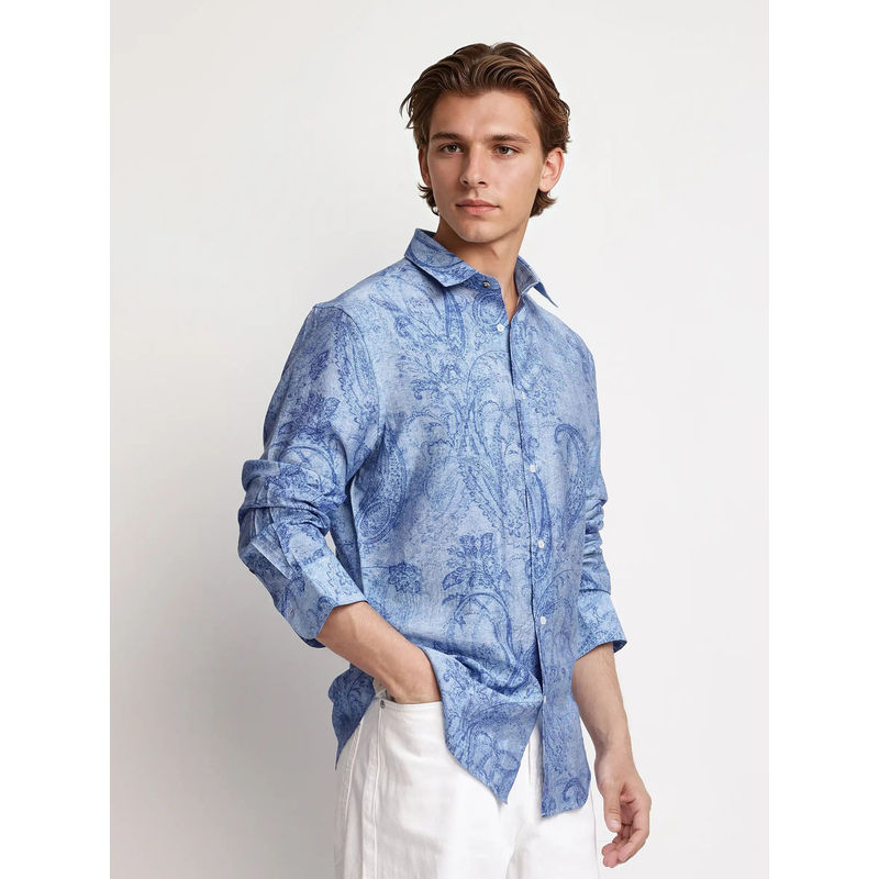 Rare Rabbit Men Blue Paisley Casual Shirt (L)