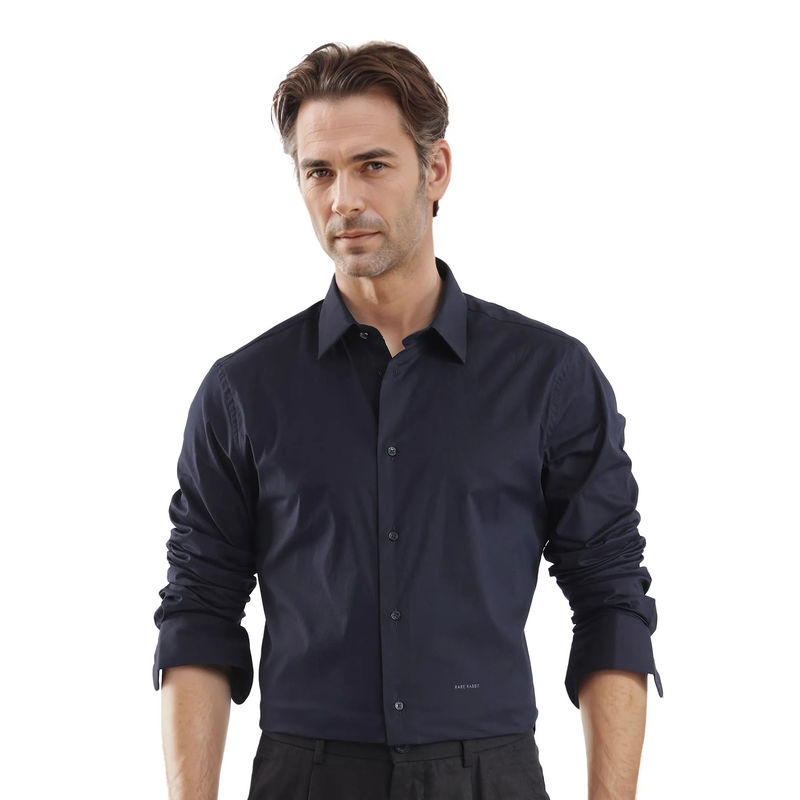Rare Rabbit Men Navy Blue Solid Casual Shirt (M)