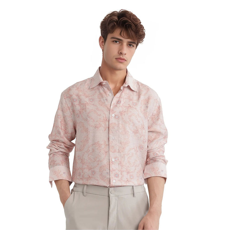 Rare Rabbit Men Pink Floral Casual Shirt (L)